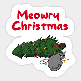Merry Christmas Tree Cat Sticker